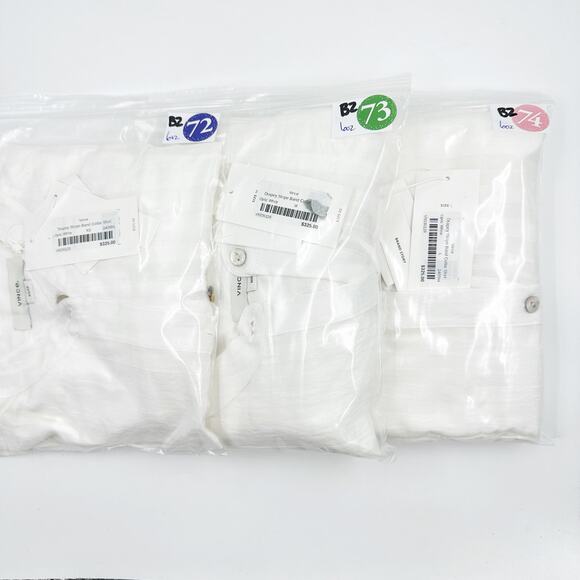 Vince Drapey Long Sleeve Stripe Band Collar Shirt Optic White V933612803-137O L - Picture 9 of 9